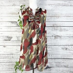 Style Co Tunic Dress size 6 Red Blue Khaki Ruffle Boho Wedding Cocktail Sheer